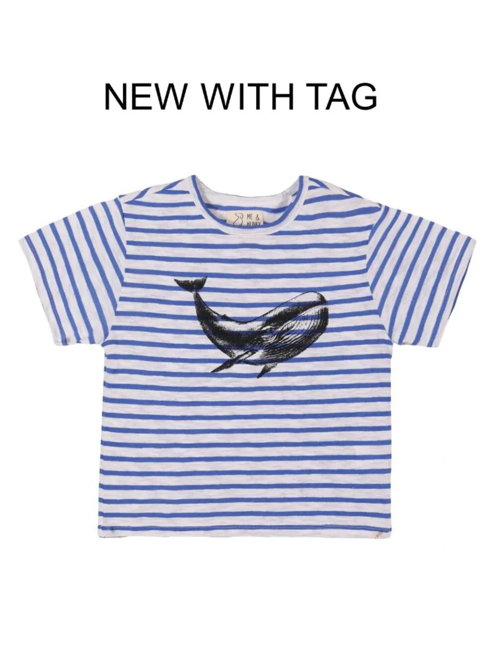 NWT - ME & HENRY Blue Stripe Short Sleeve Tee w/ Humpback Whale Print Size 5/6Y